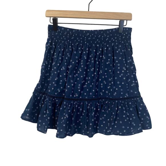 Madewell Smock-Waist Ruffle Mini Skirt in Navy Blue Bandana Flower Sz 2 - Picture 2 of 10